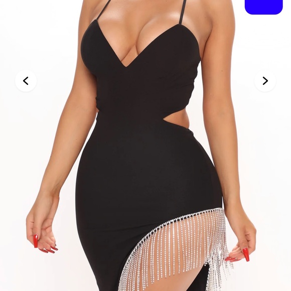 Fashion Nova Black Maxi Dress with Silver Fringe - Picture 2 of 3